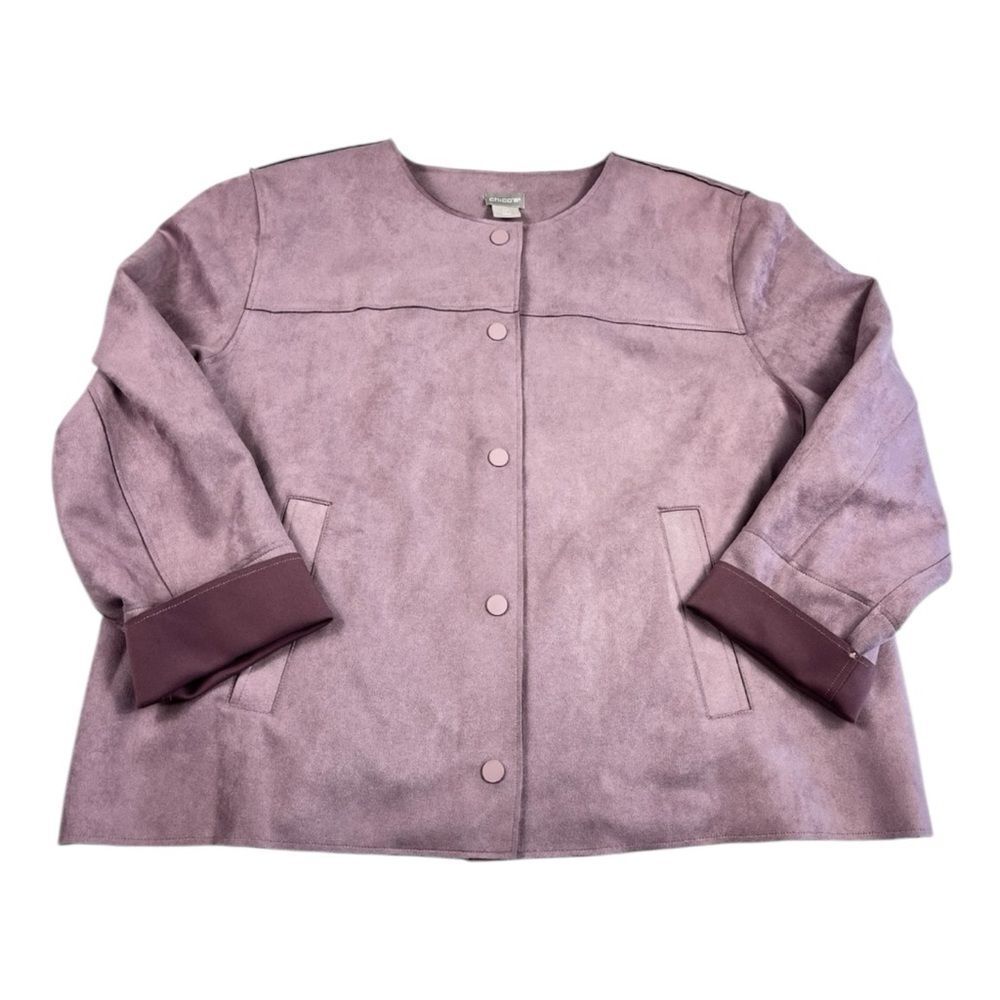 Chicos Soft Faux Suede Button Jacket Lilac Workwear Casual Easy To Wear 3 XLP